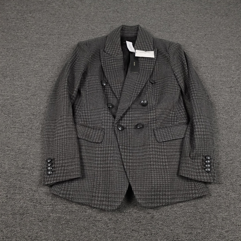 Banana Republic Blazer Womens 2 Petite Gray Houndstooth Double Breasted Lined